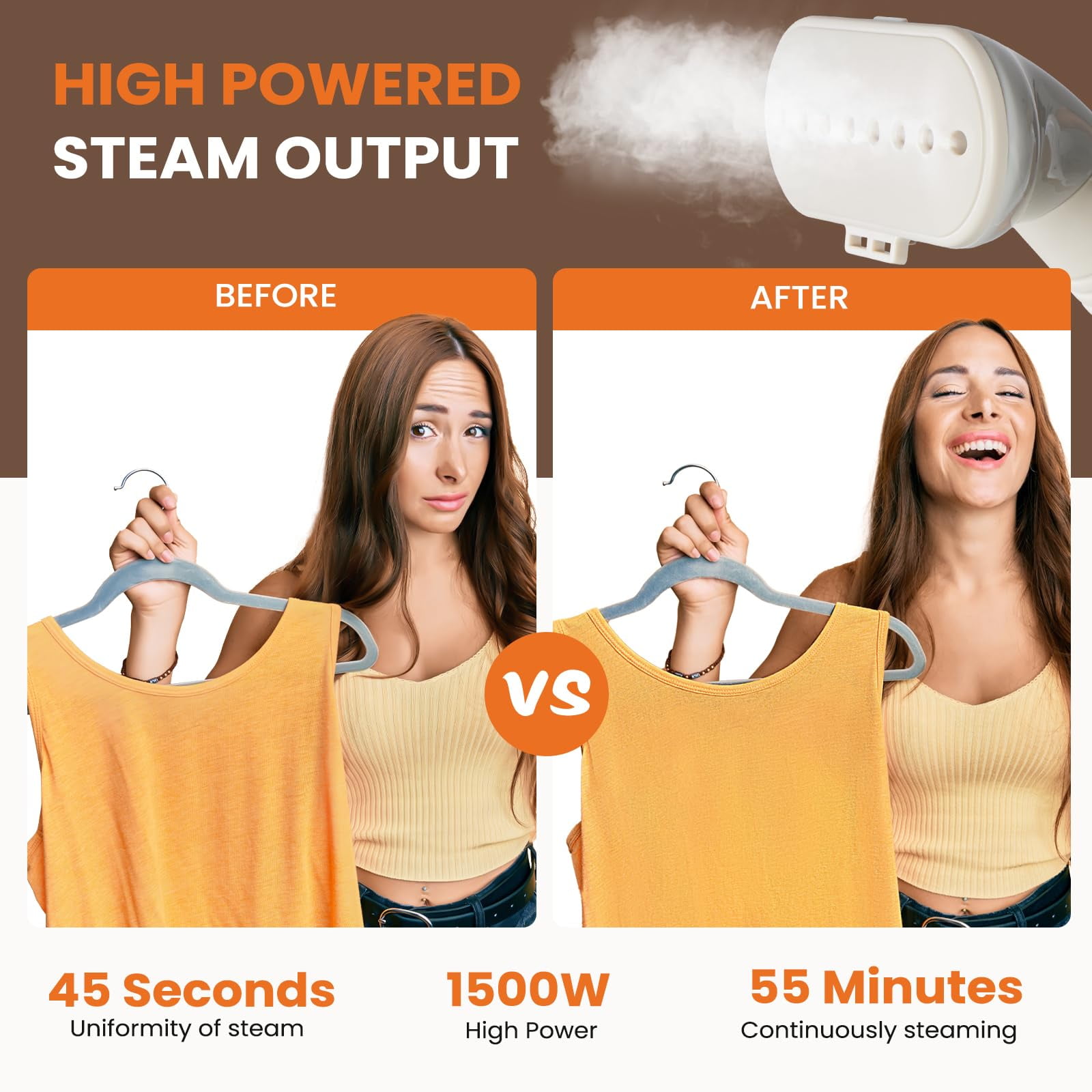 Atilioo Garment Steamer with Wheels, 1500W Powerful Standing Clothes Wrinkle Remover Heats, 1.7L Water Tank for 55 Min Continuous Steaming, Off-white