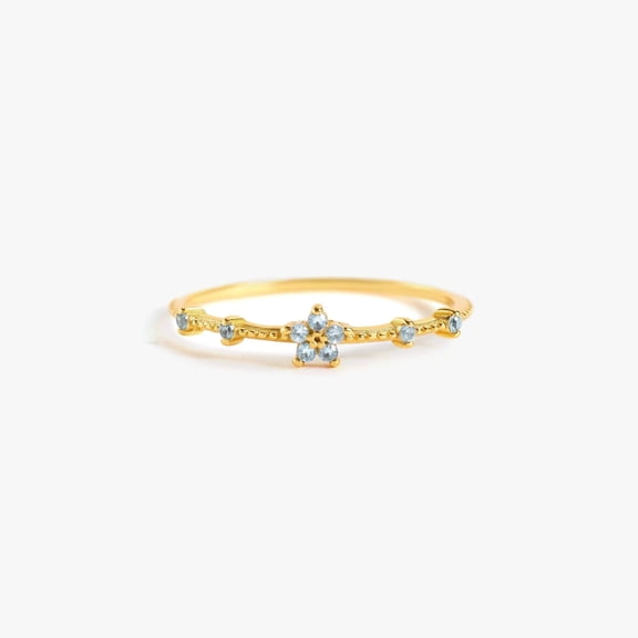Dainty Blue Topaz Flower Gold Promise Ring