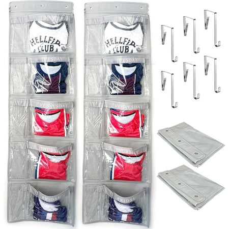 Livhil Hanging Closet Organizer, Weekly Clothes Organizer with Monday to Friday Storage Pockets (Grey)