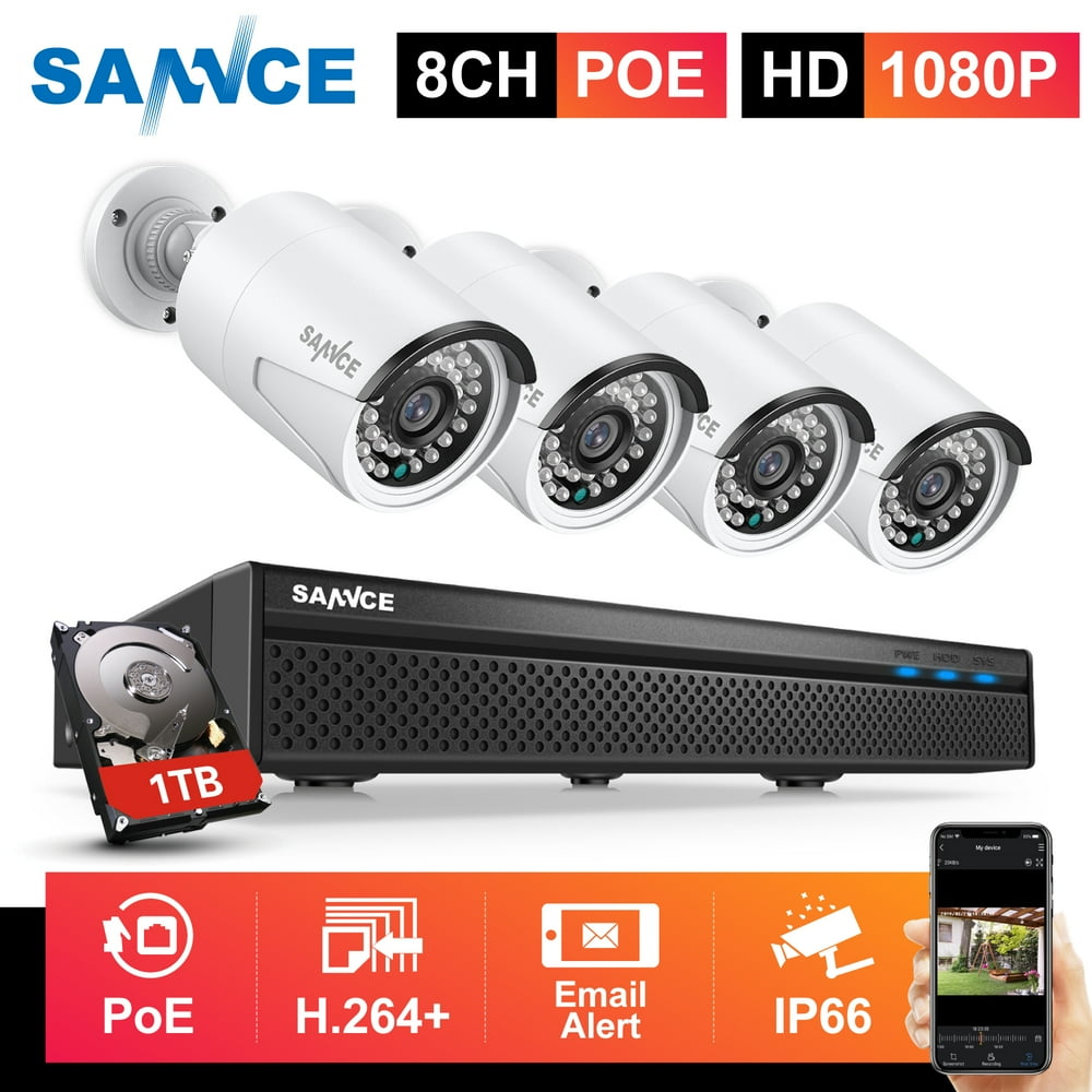 SANNCE 1080P POE Security Camera System 8CH 5MP NVR Audio Recording
