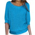thumbnail image 1 of Pulls pour Femmes Ample Décontracté Tricoté Imprimé Uni Col Rond Manches 3/4 Toucher Doux Léger Bleu Clair 2TG, 1 of 5