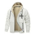 thumbnail image 5 of Fleece Lined Jesus Hoodies for Men Christian Cross Zip Up Winter Warm Thick Heavyweight Jackets Khaki XXL, 5 of 8