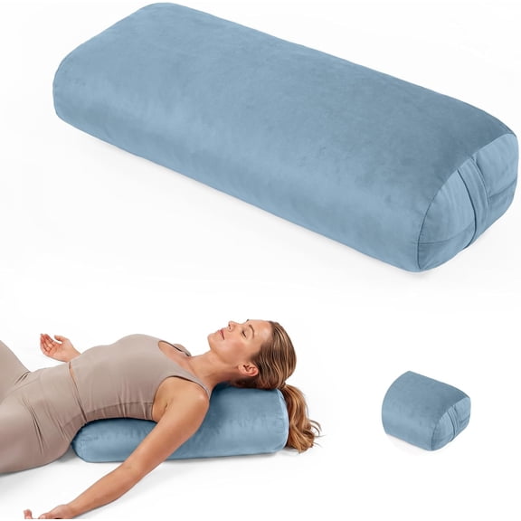 Yoga Bolster Pillow,Washable Velvet Cover, for Restorative Yoga Meditation, Foam particles silk floss, with handles, Removable washable velvet cover, 25"x12"x5"curved wedge for support and stretch