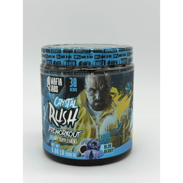 Pre Entreno Crystal Rush 300g | Mafia Labs | Sabor Blueberry | 30 Servicios | Suplemento Deportivo Energético