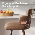 thumbnail image 4 of HomeZeer 26" Swivel Bar Stools Set of 4, Dark Brown PU Leather with Back & Footrest, Solid Wood Legs Anti-Slip Base, Counter Height Stools for Kitchen Island, 4 of 10