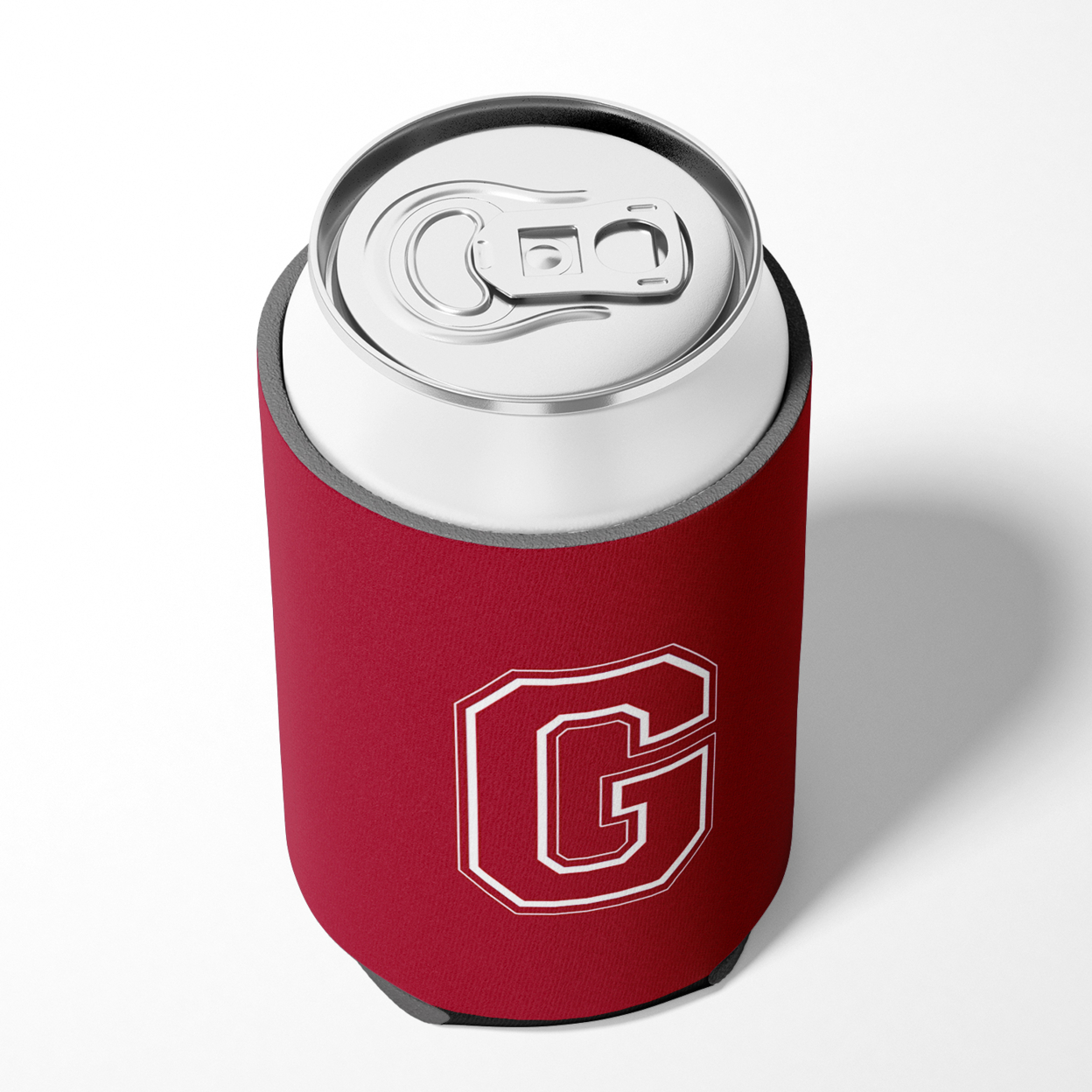 Letter G Initial Monogram - Maroon and White Can or Bottle Hugger