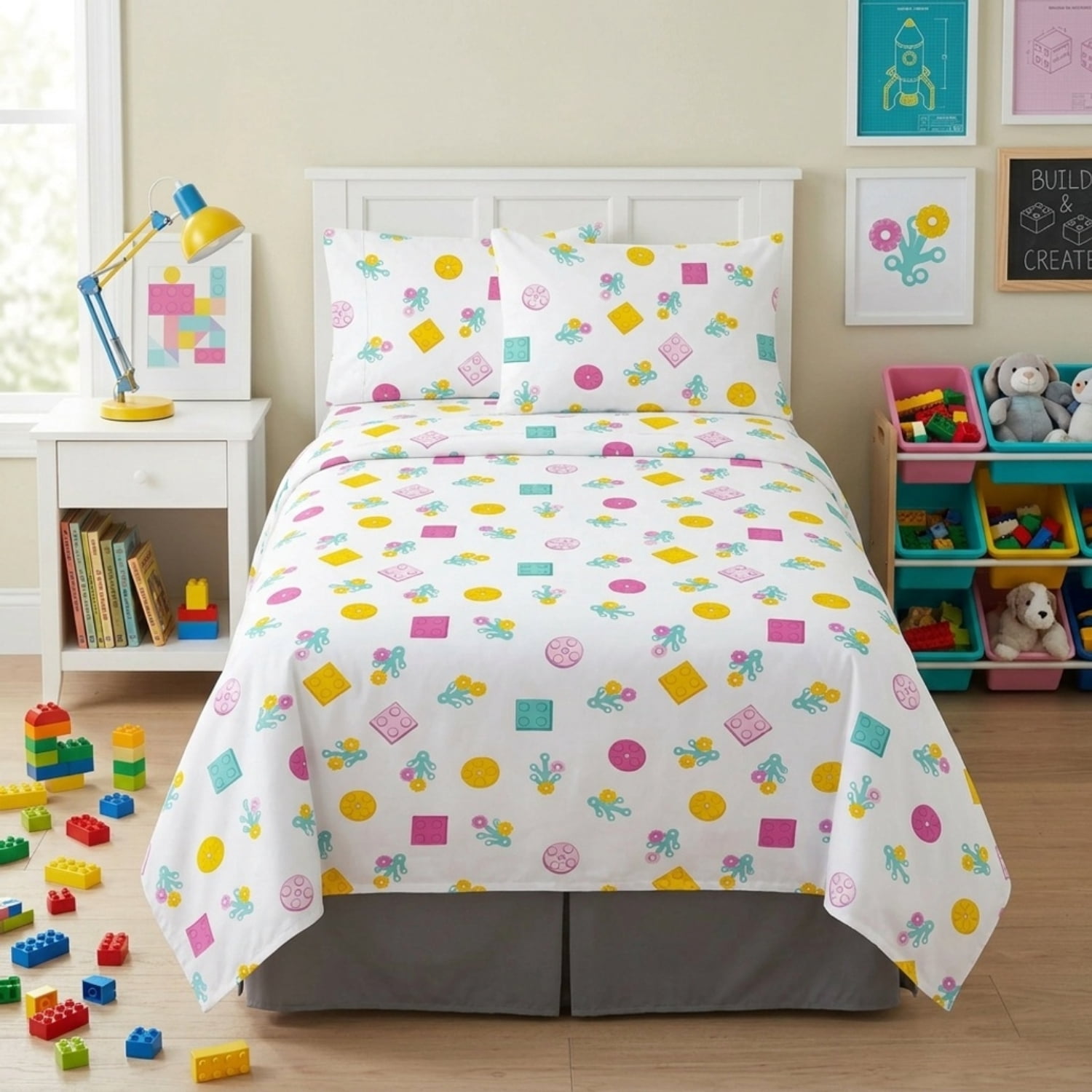 LEGO® Floral(s) Kids 4 Piece White Bed Sheet Set, Full