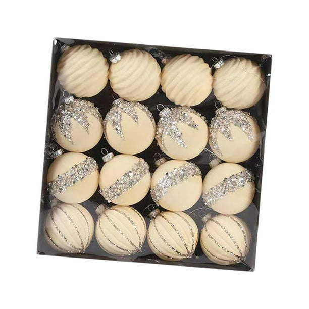 16 piezas de adornos navideños de terciopelo para colgar decorativos de Navidad Beige