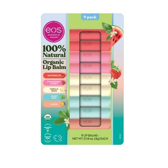 eos Natural USDA Organic Lip Balm, 9 Sticks, Multi