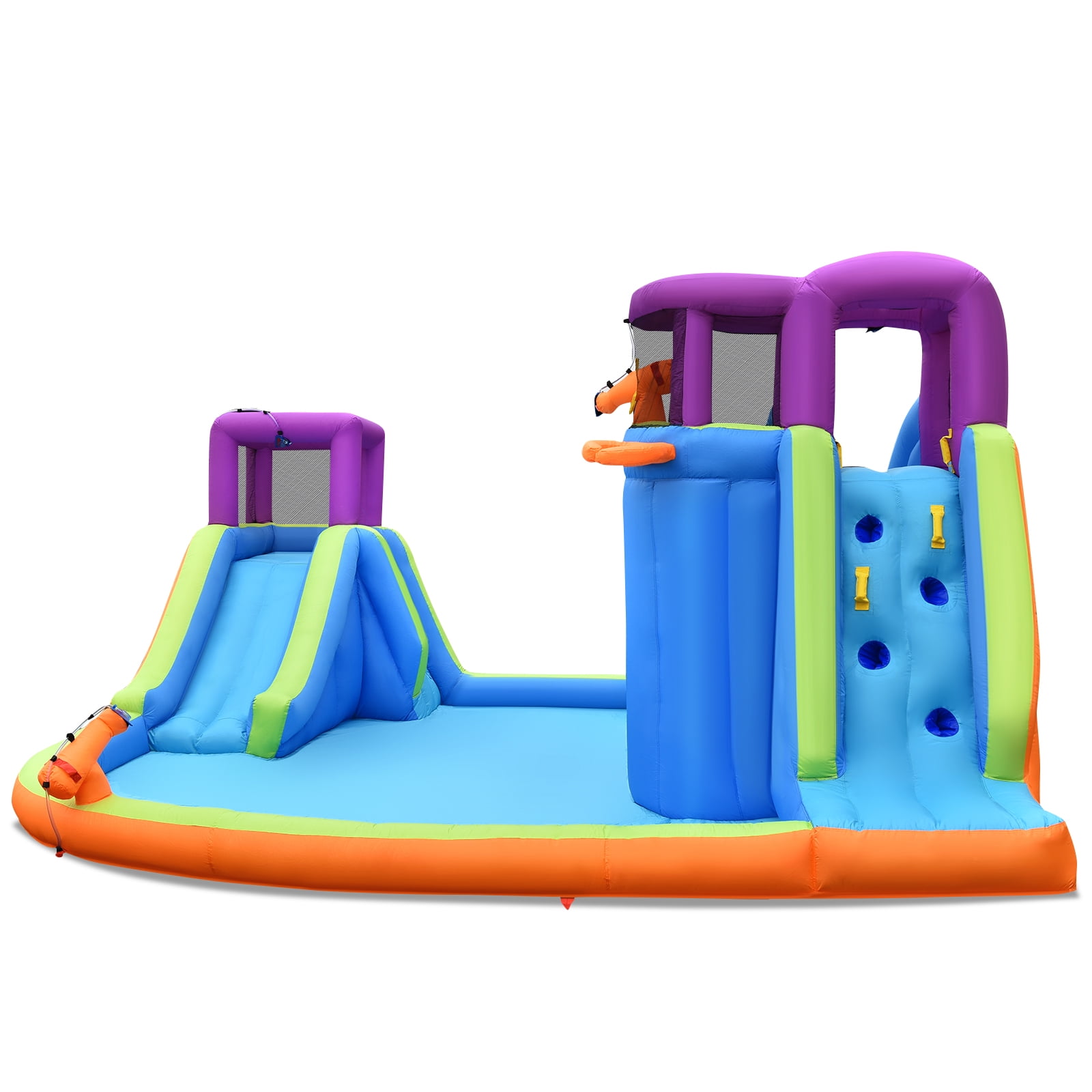Topbuy Inflatable Water Park Double Water Slide Blow Up Bouncer with Climbing Wall