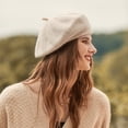 thumbnail image 3 of Boina para mujer, gorro de lana de otoño e invierno, además de gorro tejido de terciopelo para invierno, venta al por mayor, sombrero de mujer de color sólido blanco, 3 of 5