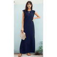 thumbnail image 4 of 2025 Women Summer Round Neck Casual Loose Split Wrinkle-Free Long Maxi Vacation Dress with Pockets, 4 of 9