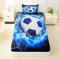 thumbnail image 3 of Castle Fairy Sport Soccer Twin Sheets 3pcs, Abstract Lightning Bedding, Blue Black,1 Fitted Sheet, 1 Flat Sheet and 1 Pillowcase, 3 of 6
