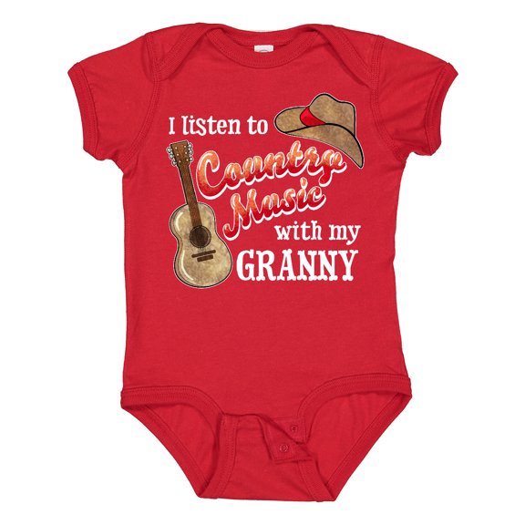 Inktastic I Listen to Country Music with My Granny Guitar and Hat Boys or Girls Baby Bodysuit