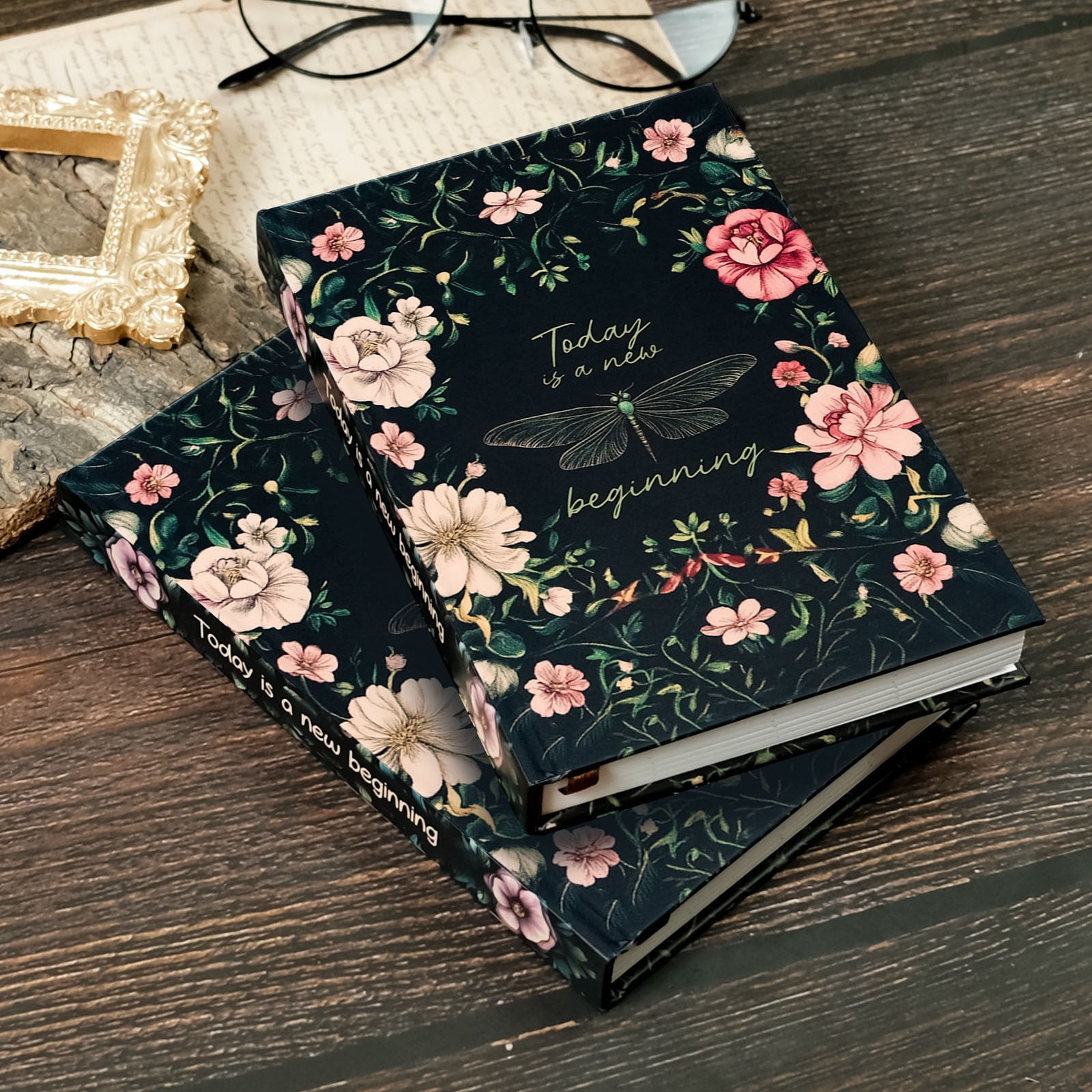 VKLU Hardcover Journal, Elegant Black Lily Rose Embossed Notebook, A5 Portable Size with Thick Ink-Proof Paper, Aesthetic Daily Diary