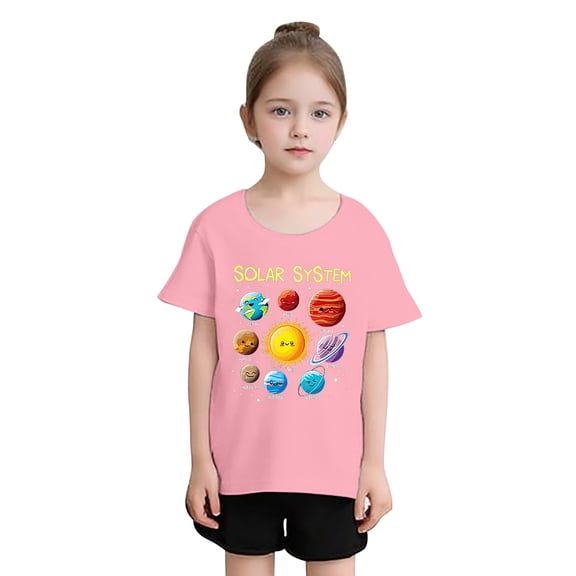 RMGVDSD Girl's Graphic Print Tee Shirt Kid Girls Cute Printed Round Neck Short Sleeve T Shirts Summer Casual T-Shirt Tops Back To School Clothes Leisure Sports Wear 13-14 Years