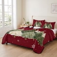thumbnail image 2 of Quilts Twin Size Bedding Set, Red Christmas Lightweight Quilted Comforter, Green Xmas Trees Snowflake Balls Winter Soft Reversible Bedspread Coverlet with Pillow Covers for All Season, 68" x 86", 2 of 9