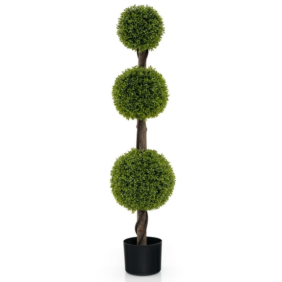 Gymax 4 FT Artificial Boxwood Topiary Ball Tree w/ Weighted Pot Faux Cypress Tree