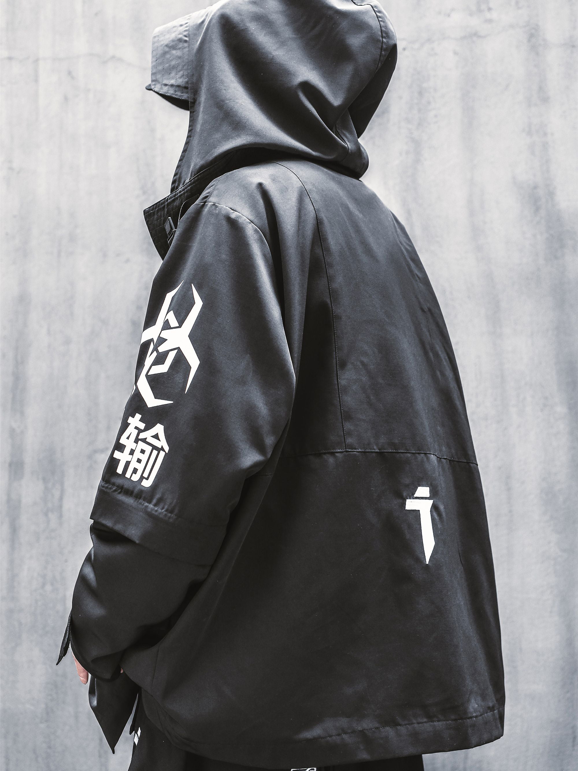 Niepce Inc Japanese Streetwear Zip Up Hooded Black Men's Techwear Jacket