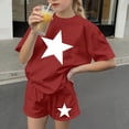 thumbnail image 6 of Girls Summer Outfits 2 Piece Clothes Solid Color Short Sleeve Top and Casual Short Sets Activewear Red 5-6Years, 6 of 7