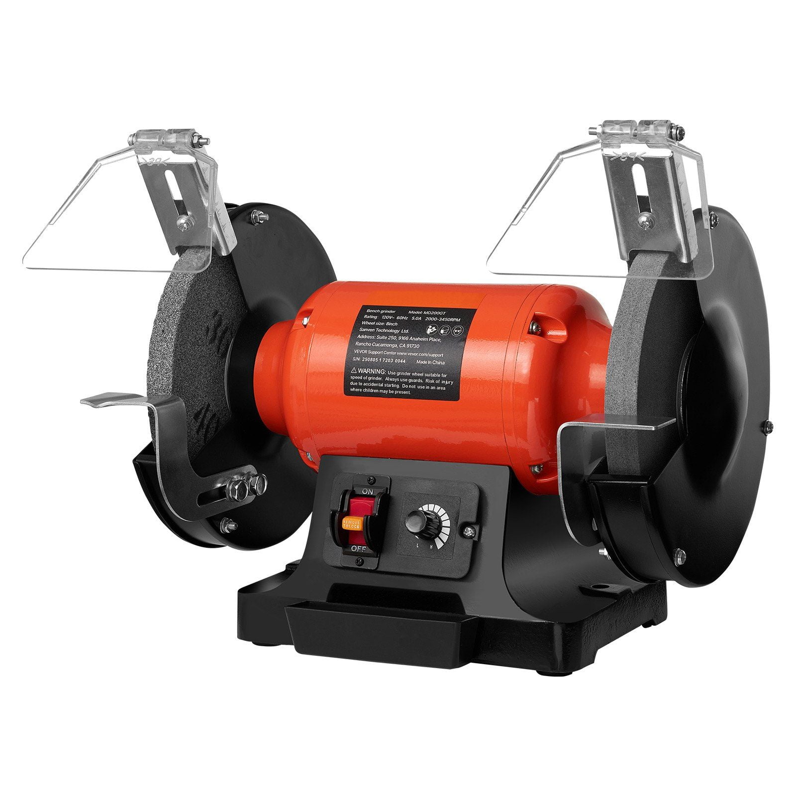8" Bench Grinder 550W 5.0A 36/60-Grit 2000-3450RPM w/ Adj Shield & Wheels
