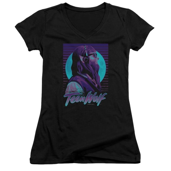 Teen Wolf Headphone Wolf Junior Women's V-Neck T-Shirt Black