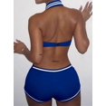 thumbnail image 4 of Women'S Striped Sleeveless Bodysuit Shorts Short Sleeve Collar Jumpsuit Blue S, 4 of 5