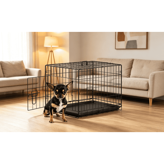 XF XINFENG 24-Inch Dog Crate – Single Door Folding Metal Wire Cage with Removable Tray & Divider, Small Dog Kennel for Travel, Indoor & Outdoor Use
