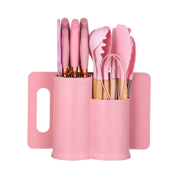 HEESEM 19pcs Silicone Kitchen Utensil Set, Heat-Resistant Non-Stick Easy Cooking Cleaning Home Pink
