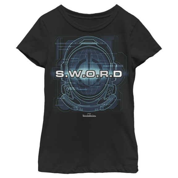 Girl's Marvel WandaVision S.W.O.R.D Helmet Logo Graphic Tee Black Large
