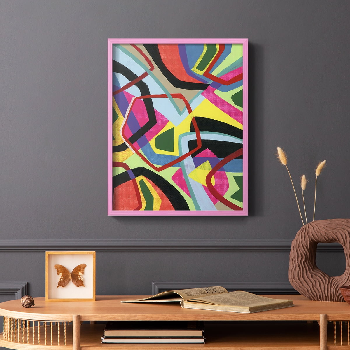 Bold Shape Shift II Framed Print in Pink Solid Wood Framed Print No Nail Hanging