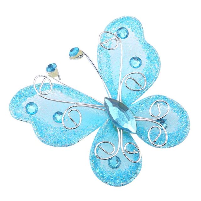 24 piezas de adornos de mariposas de Navidad, malla de alambre con purpurina, mariposa, ropa para fiesta de boda, decoración de árbol de pared, suministros de bricolaje (azul)