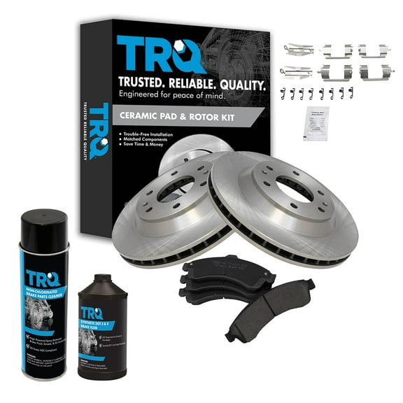 TRQ Front Premium Ceramic Brake Pad & Rotor Kit w/Chemicals for GM SUV Truck BKA15449
