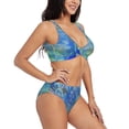 thumbnail image 2 of Wukai Peacock Women's Bikini Set Two Piece,wimsuit High Waisted V Neck Twist Front Adjustable Spaghetti Straps Bathing Suit-Medium, 2 of 7