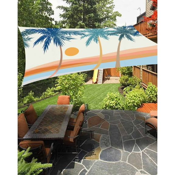 Sun Shade Sail 8x10Ft Bohemian Summer Coconut Trees Uv Block Sunshade Canopy Outdoor Shade Cover Rectangle Shade Cloth For Patio Garden Yard Deck Pergola