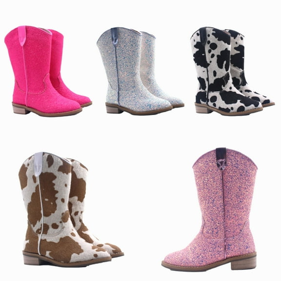 Reba Toddler Girls Glitter Cowboy Boots elsa white/blue 12T