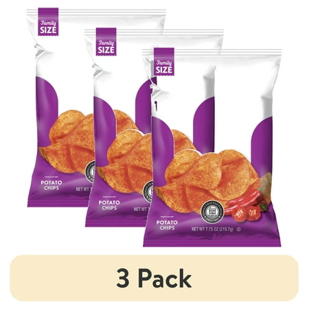 (3 pack) Utz Red Hot Potato Chips, Gluten-Free, Family Size, 7.75 oz Bag