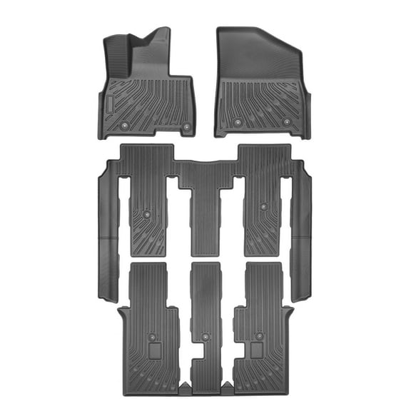 Ikon Motorsports 3D TPE Floor Mats, Compatible with 2025 Kia Carnival Hybrid 8-Seats, All Weather Waterproof Non-Slip Floor Liners, Front & 2nd Row Full Set Interior Accessories, Black