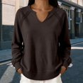 thumbnail image 2 of Lumistal Womens Sweatshirt Long Sleeve V Neck Lace Loose Fit Fall Pullover Tops Sweatshirts for Women Trendy Lightweight Tunic Top Spring Fall Outfits Brown M, 2 of 7