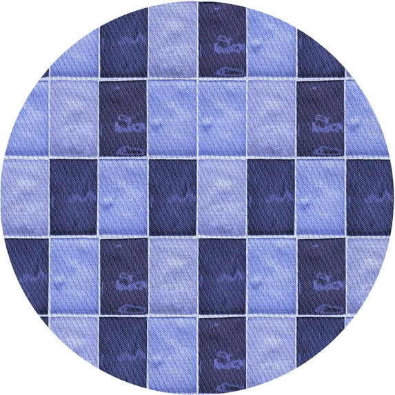Ahgly Company Indoor Round Patterned Denim Blue Area Rugs, 5' Round