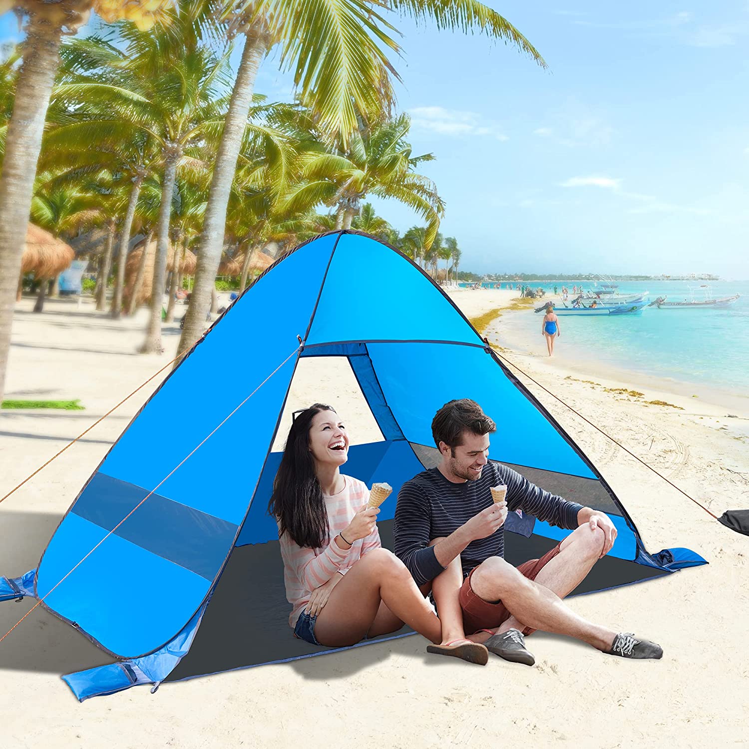 AKASO Pop-Up Beach Tent for 3-4 Person, 7.4' x 4.7' Shade Sun Shelter with UV Protectant Coating - image 4 of 9