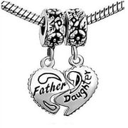 Sexy Sparkles 2-Piece Split Heart Father Daughter European Metal Base Silver Plated Charm Spacer Beads for Bracelets, Zinc Metal Alloy