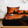 thumbnail image 6 of Full Size Fitted Sheet Set - Horror Castle Halloween 3 Piece Bedding Sets 16" Deep Pocket Fitted Sheet with 2 Pillowcases, Orange Moon Black Trees Bats Brushed Microfiber Hotel Luxury Bed Sheets, 6 of 9