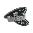 thumbnail image 3 of Womens Sequin Bling Bride Captain Hat Sailor Bridal Festival Costume Accessory (Black Flower), 3 of 5