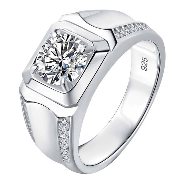 Siyoupin Mens 2ct Moissanite Engagement Ring 925 Sterling Silver D Color VVS1 Clarity Brilliant Round Cut Wedding Promise Ring Size 9