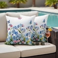 thumbnail image 4 of Blue Spring Floral Outdoor Waterproof Pillow Covers, Pink Flowers Butterfly Pastoral Decorative Square Throw Pillowcase Sofa Cushion Sham for Patio/Couch/Chair, 20"x20" 2 Pack, 4 of 8