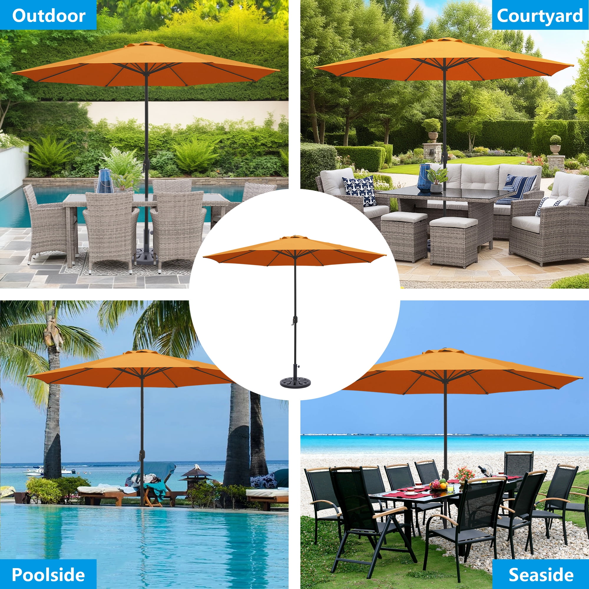 Kool 11FT Outdoor Patio Umbrella with Crank Handle, Market Umbrella with 8 Sturdy Umbrella Ribs, Waterproof for Garden Deck Backyard Pool, Orange