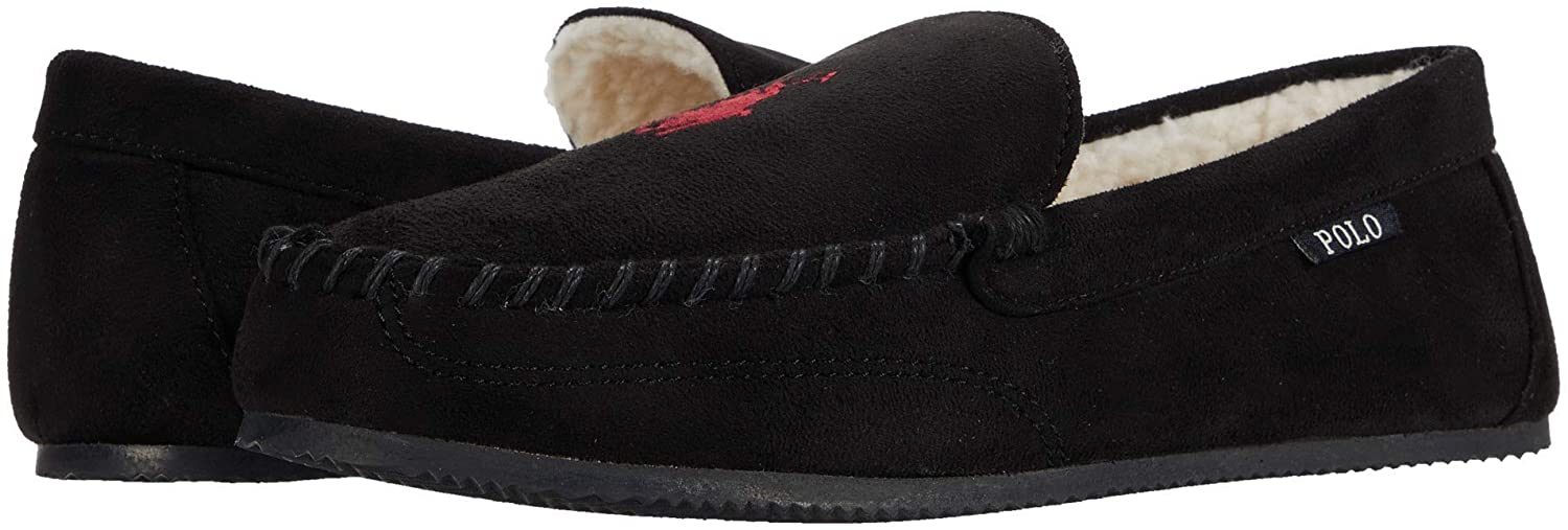Ralph Lauren Black Faux Fur Men\'s Slippers Ralph Lauren Plaid Logo Embroidered Faux Fur Slippers Womens  main image 2