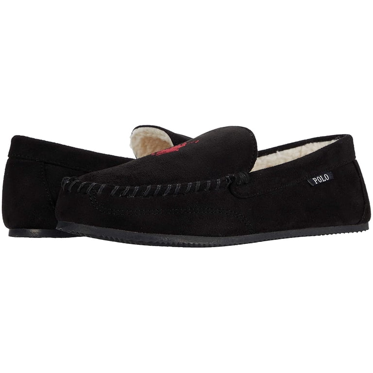 Polo Ralph Lauren Men's BLACK Dezi V Faux-Fur Memory Foam Slippers