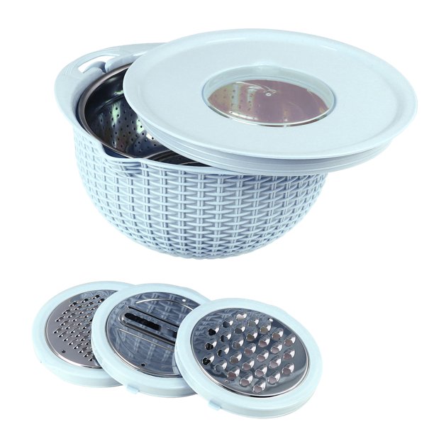 Cuenco Colador De Alimentos, Cuenco Colador De Acero Inoxidable Con Tapa Desmontable 4 En 1, Base Antideslizante, 3 Accesorios De Rejilla